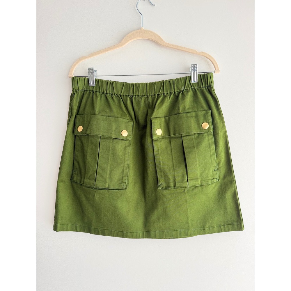 J.Crew Green Cotton Twill Cargo Utility Pull On Mini Skirt with Gold Snaps Sz M